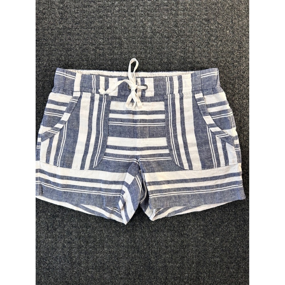 Athleta Womens Blue White Striped 100% Linen Drawstring Shorts Size 10